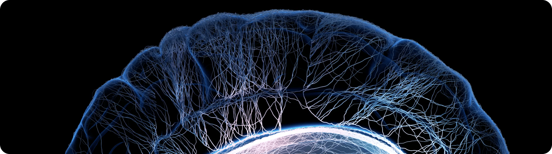 Blue visualization of human nervous system against a black background.