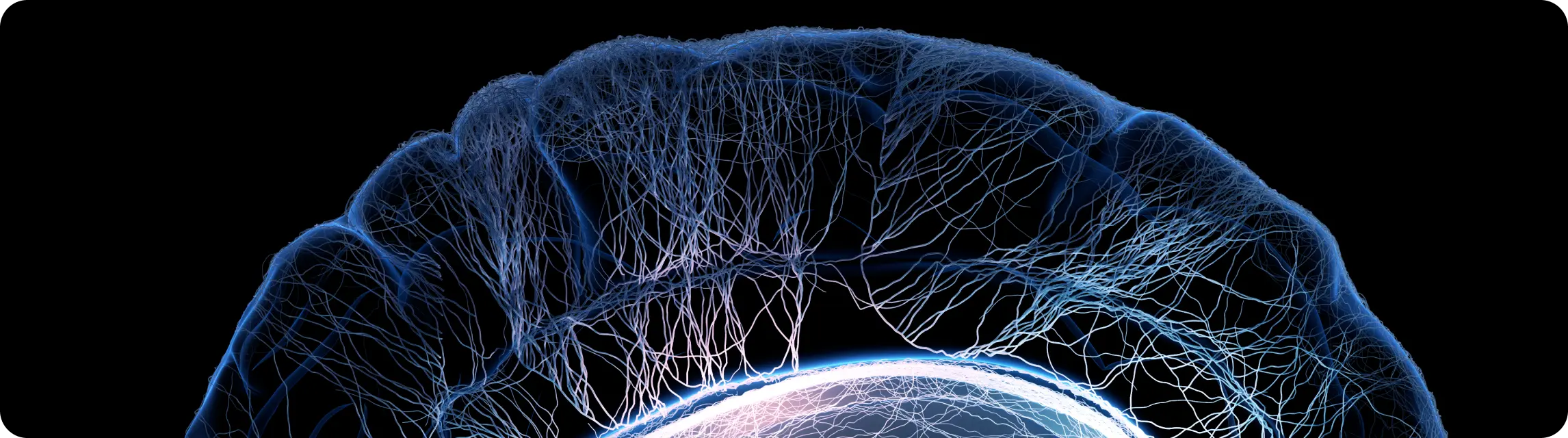 Blue visualization of human nervous system against a black background.